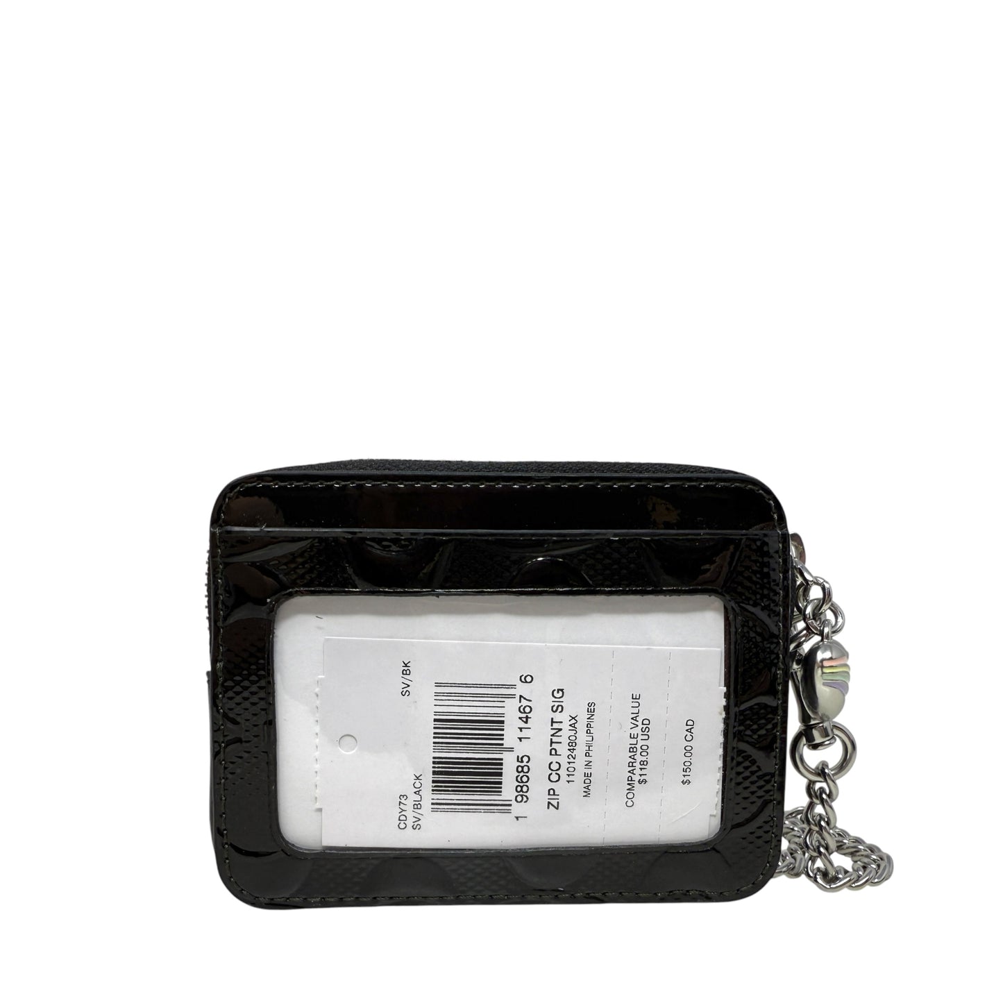 Zip Patent Leather Signature Card Case Designer By Coach, Size: Small
