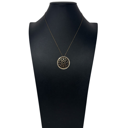18k Yellow Gold Plated
Sterling Silver Two Tone Filigree Openwork Medallion Pendant Necklace By Morgan & Paige