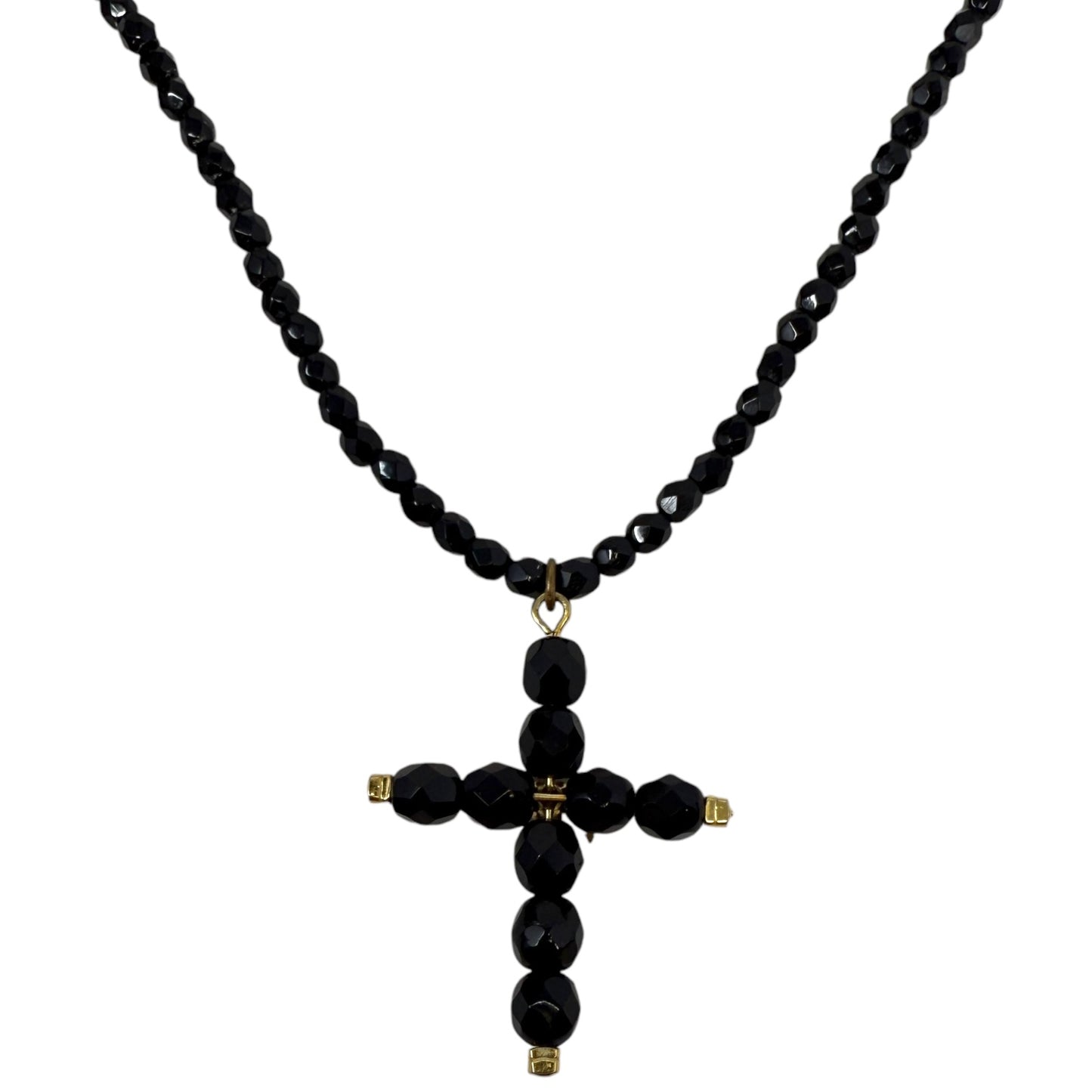 Black Beaded Cross Necklace By The Limited