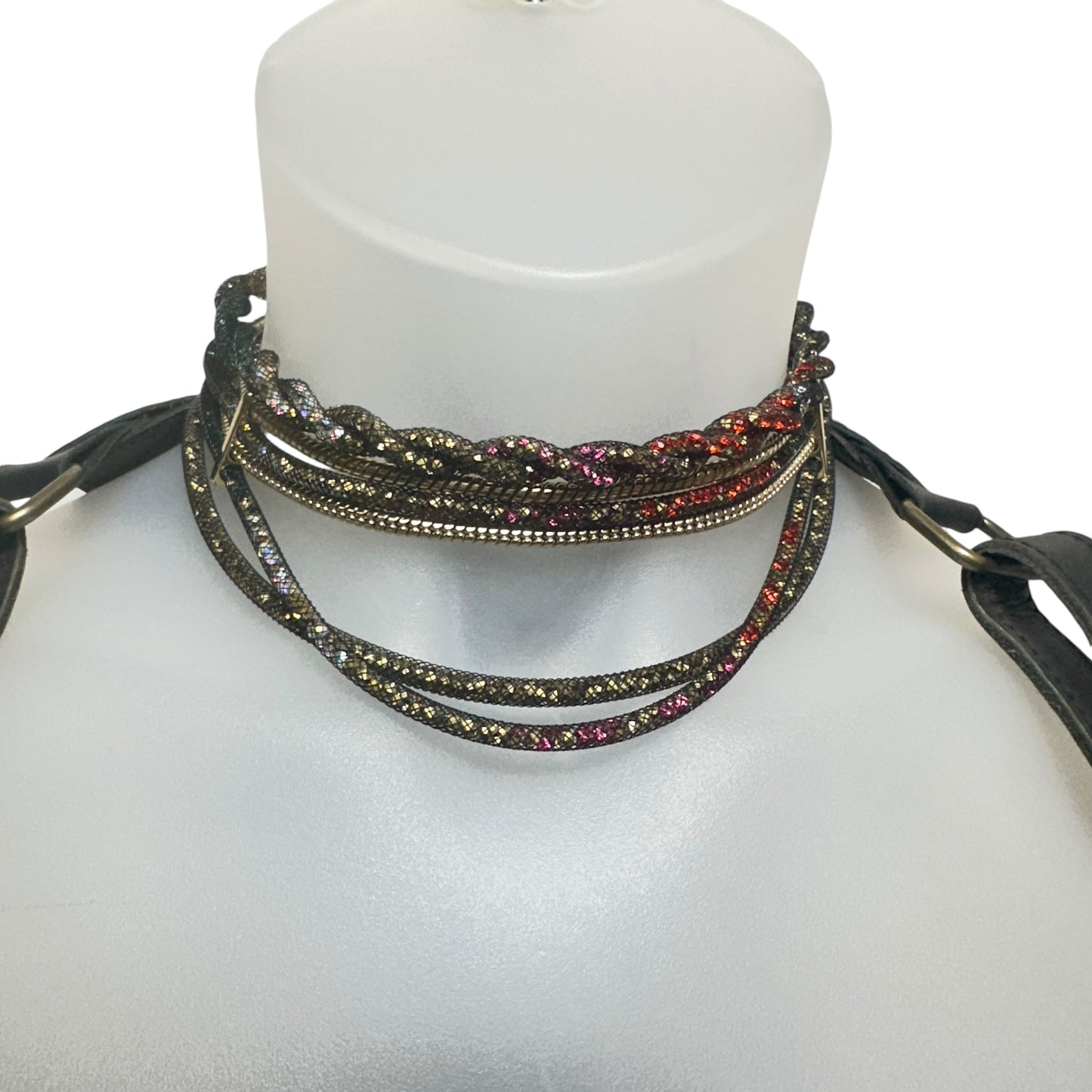 Gold-Tone Crystal Mesh Filled Multi-Layer Collar Necklace By Betsey Johnson