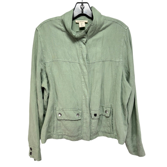 Linen Blend Jacket Moto By Christian Siriano In Green, Size: L