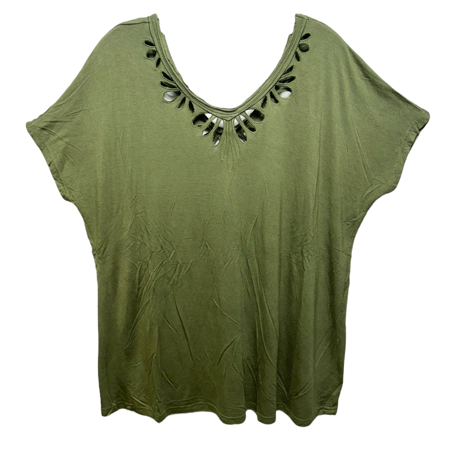 Top Short Sleeve By Carmen By Carmen Marc Valvo In Green, Size: L