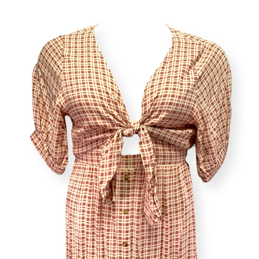 Maple Check Tie-Front Midi Dress Faithfull The Brand X Anthropologie, Size 6