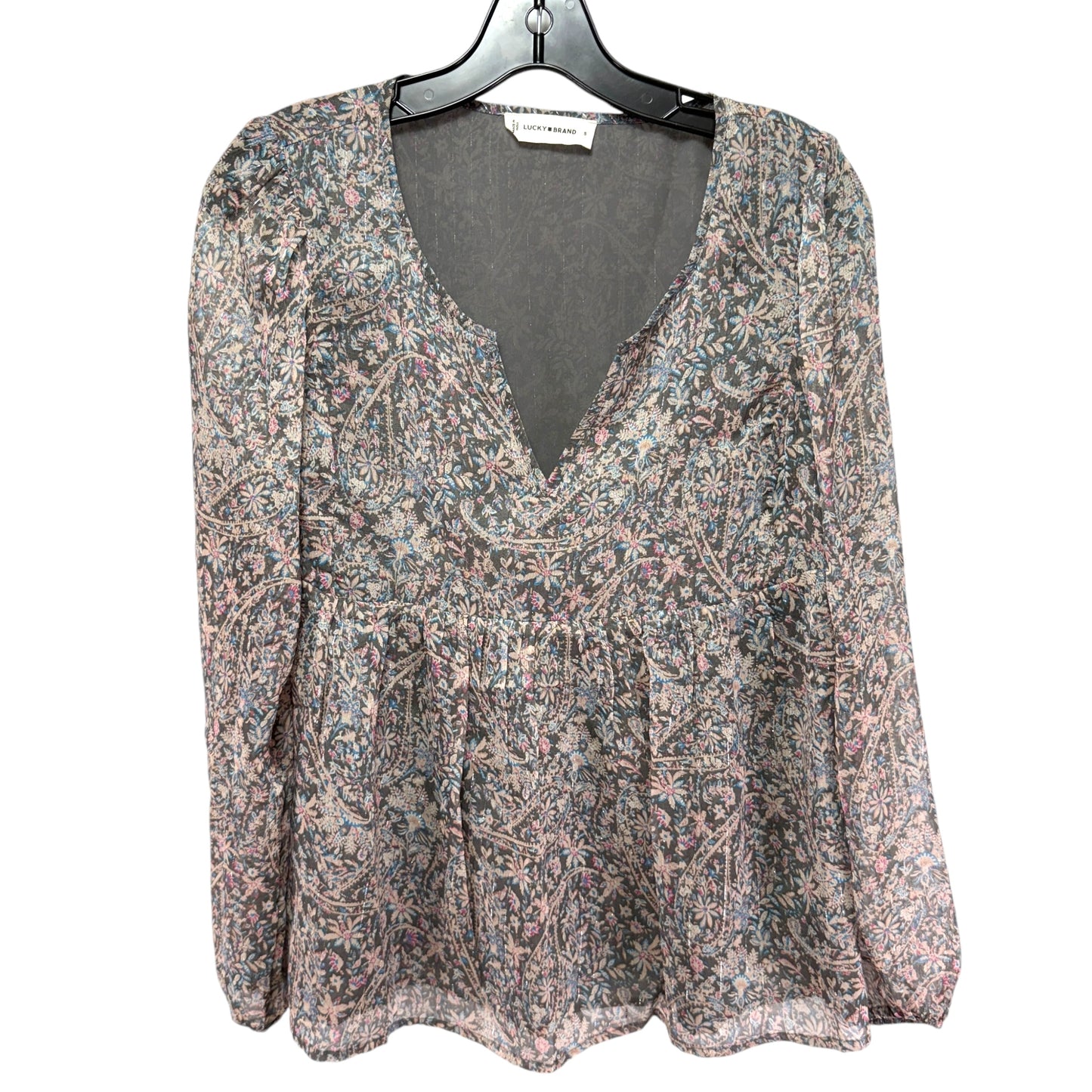 Open Neck Printed Peasant Top By Lucky Brand In Floral Print, Size: S