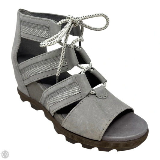 Joanie II Lace Up Sandals Heels Wedge By Sorel In Grey, Size: 8