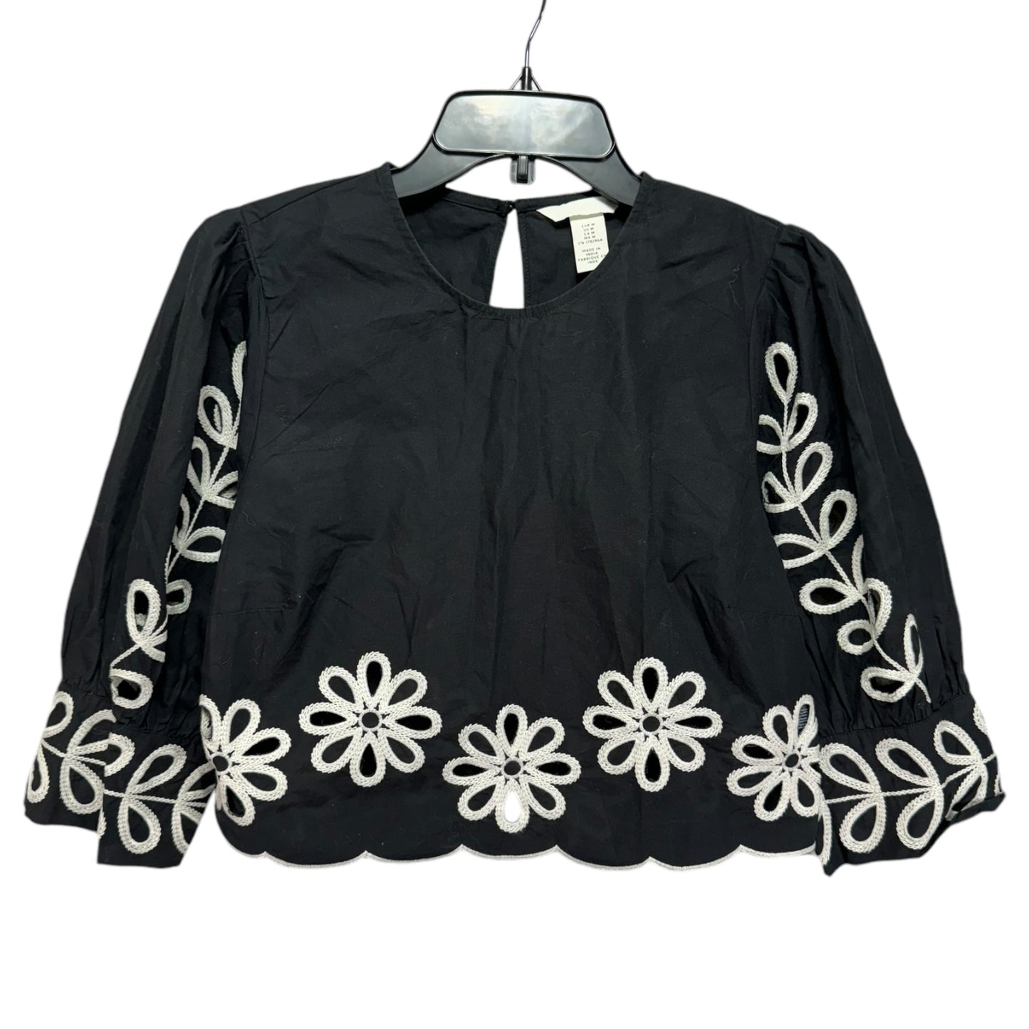 Embroidered Top Long Sleeve By H&m In Floral Print, Size: M