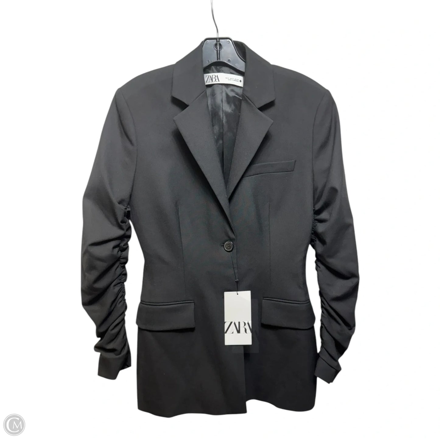 Ruched Sleeve Blazer By Zara In Black, Size: S