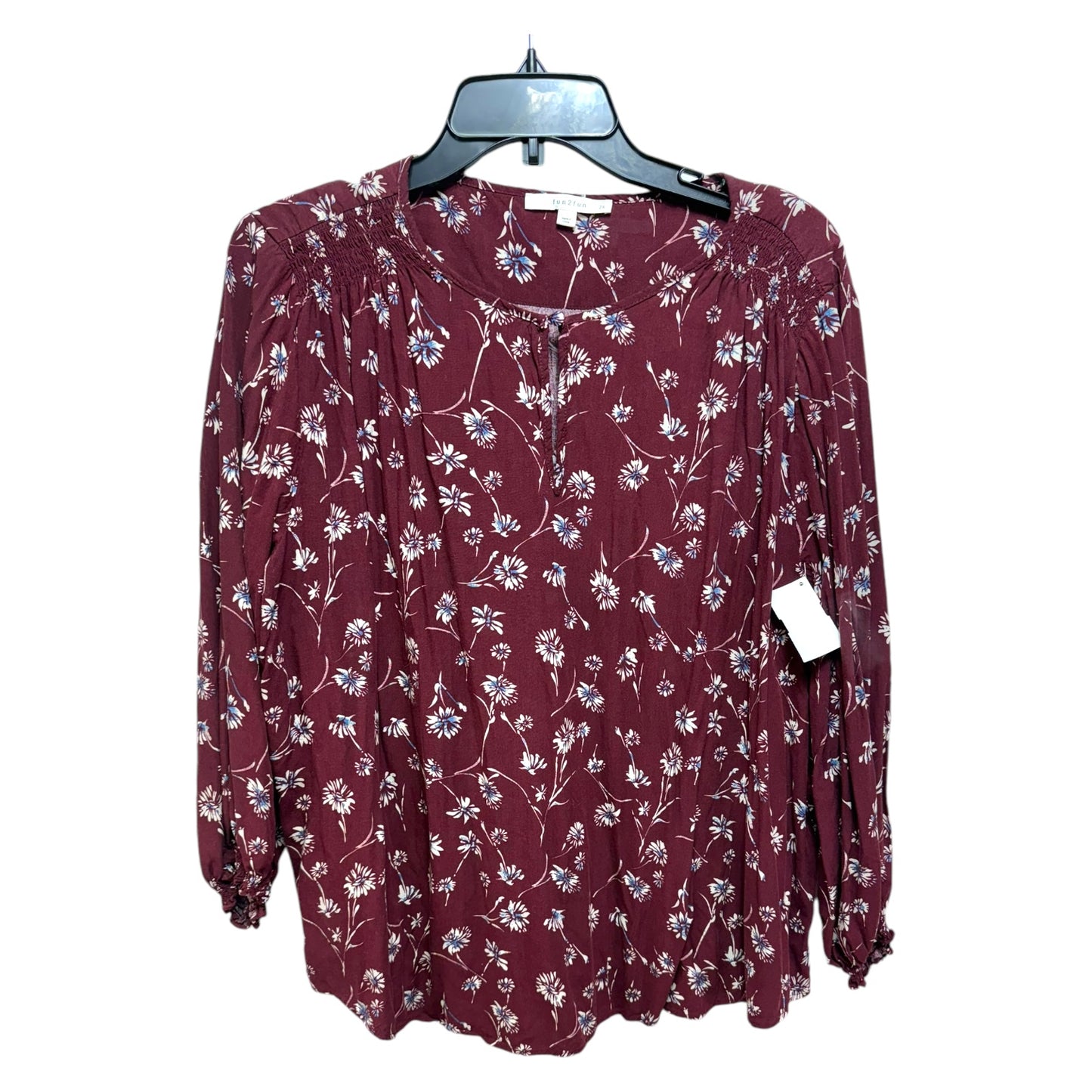 Top Long Sleeve By Fun 2 Fun In Floral Print, Size: 2x