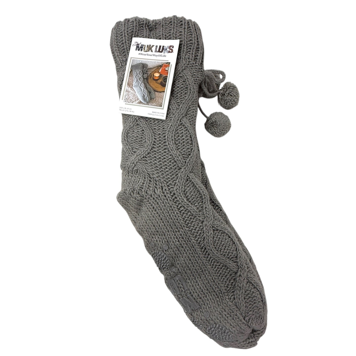 Pom Pom Tall Cabin Socks By Muk Luks In Grey, Size: L/XL