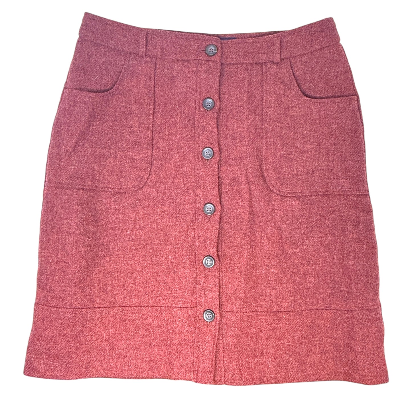 Vintage 100% Wool Tweed Cotton Skirt By Laura Ashley & Moon In Rust, Size: 10