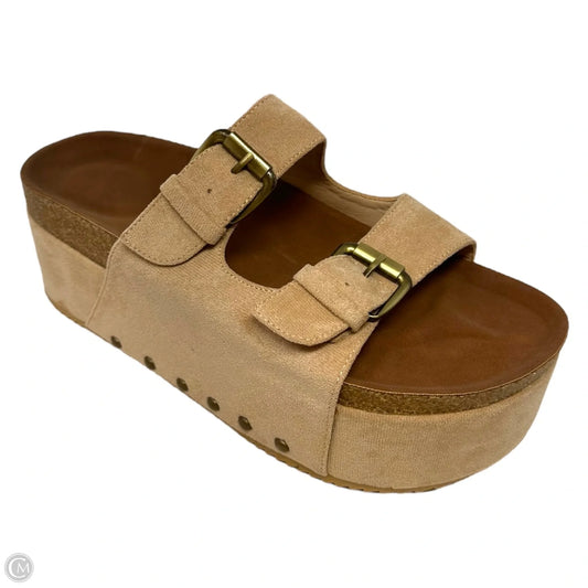 Platform Studded Slides Sandals Flats Unbranded In Tan, Size: 9