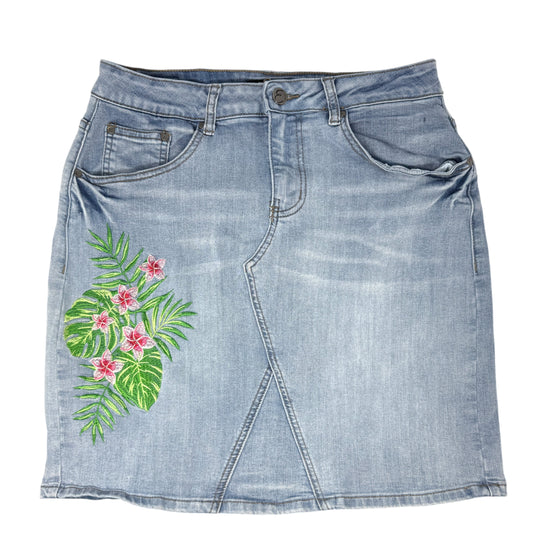 Floral Embroidered Denim Mini Skirt By Earl Jean In Floral Print, Size: 8