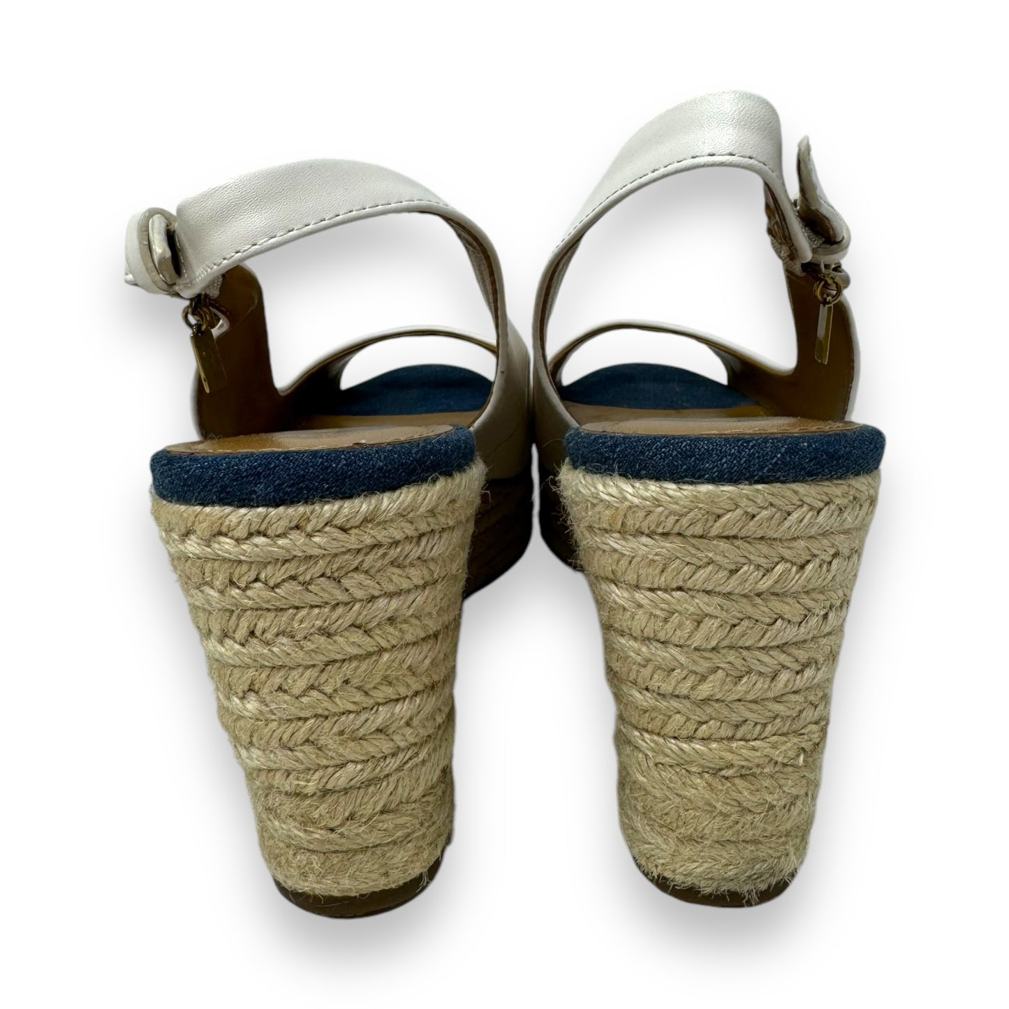 Hadley Espadrille Wedge Sandals Designer By Coach In Semi Mat Calf/Chalk Med Wash Denim, Size: 8