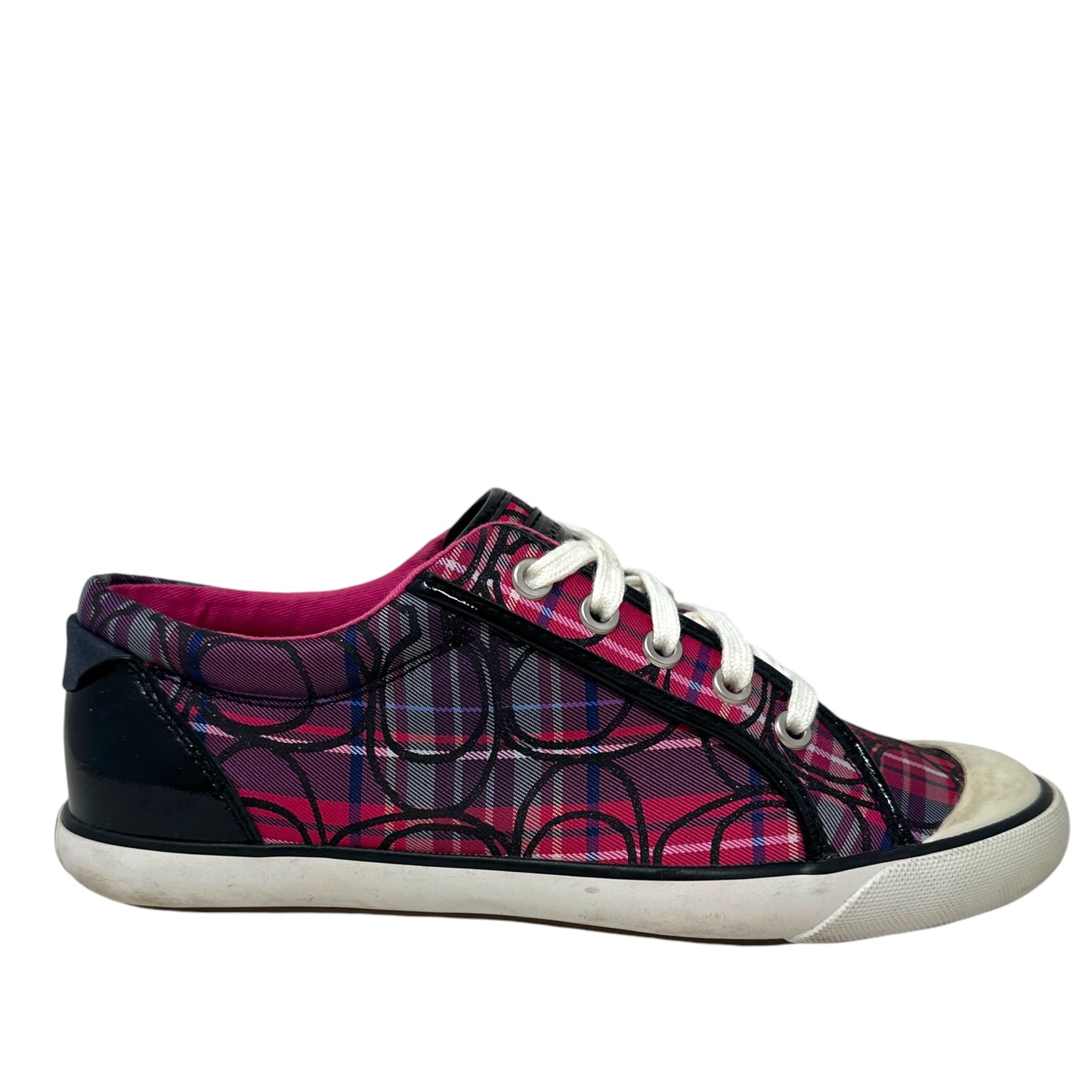 Barrett Sneakers Designer By Coach In Pink Plaid Signature & Black Patent Leather, Size: 8.5