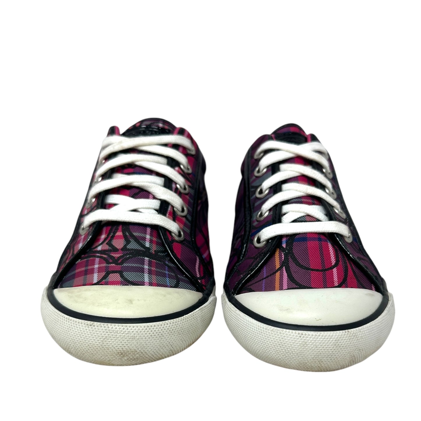 Barrett Sneakers Designer By Coach In Pink Plaid Signature & Black Patent Leather, Size: 8.5