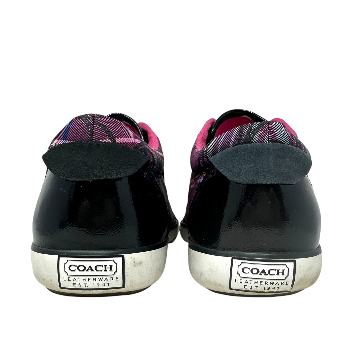 Barrett Sneakers Designer By Coach In Pink Plaid Signature & Black Patent Leather, Size: 8.5