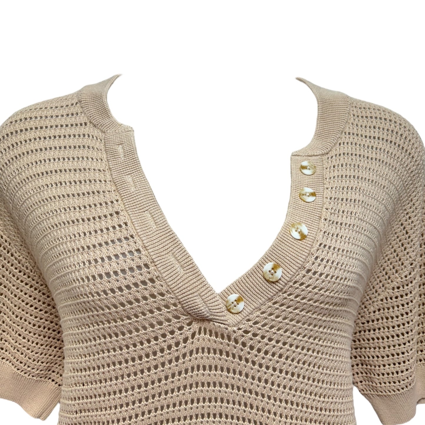 Callie Knit Top Short Sleeve By Varley In Tan, Size: L