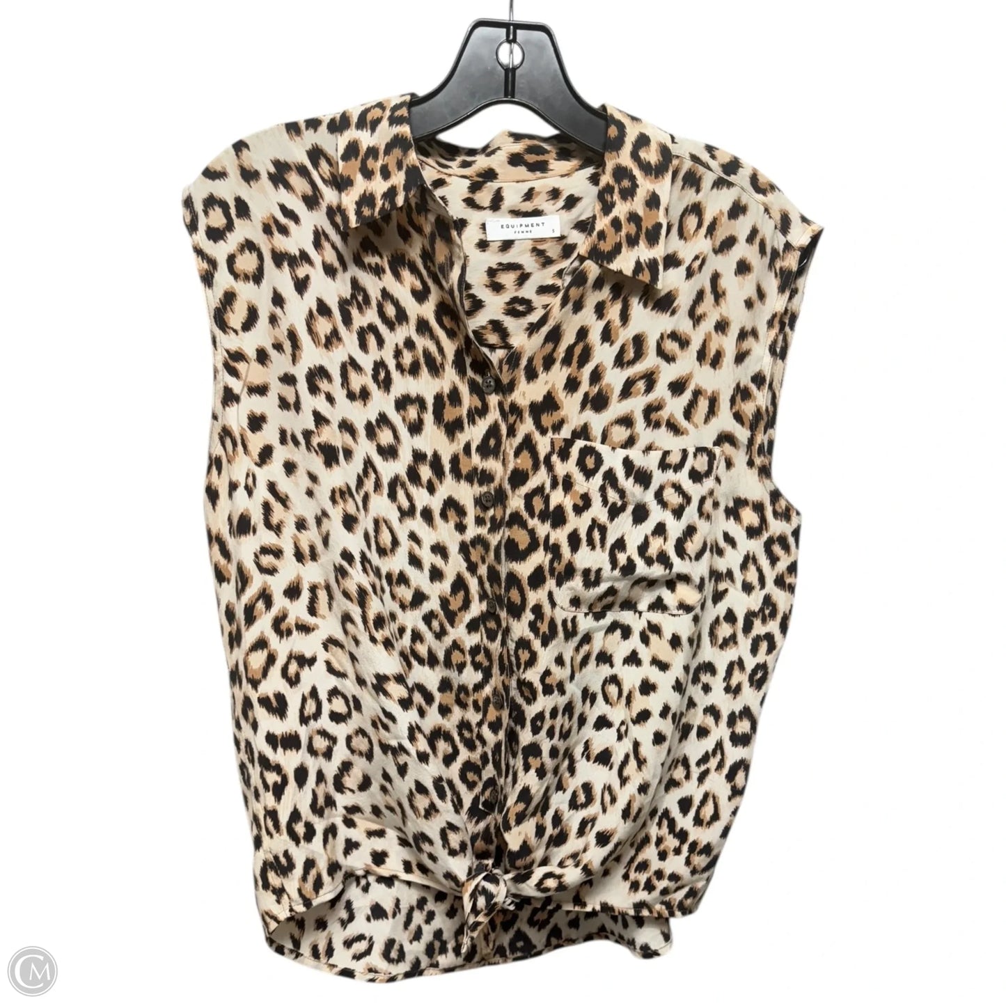 Silk Tie Front Top Sleeveless By Equipment In Leopard Print, Size: S