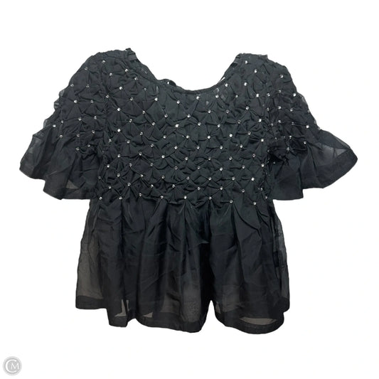 Sheer Embellished Tie Back Top Short Sleeve By Maeve In Black, Size: Xxs