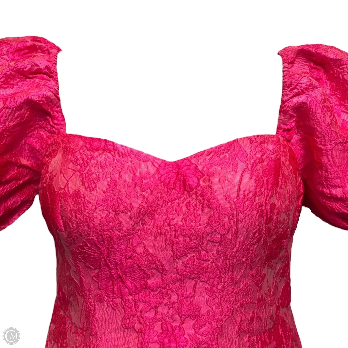 Morena Jacquard Puff Sleeve Dress Designer By Lilly Pulitzer In Passion Fruit Pink Leaf An Impression Jacquard, Size: 8