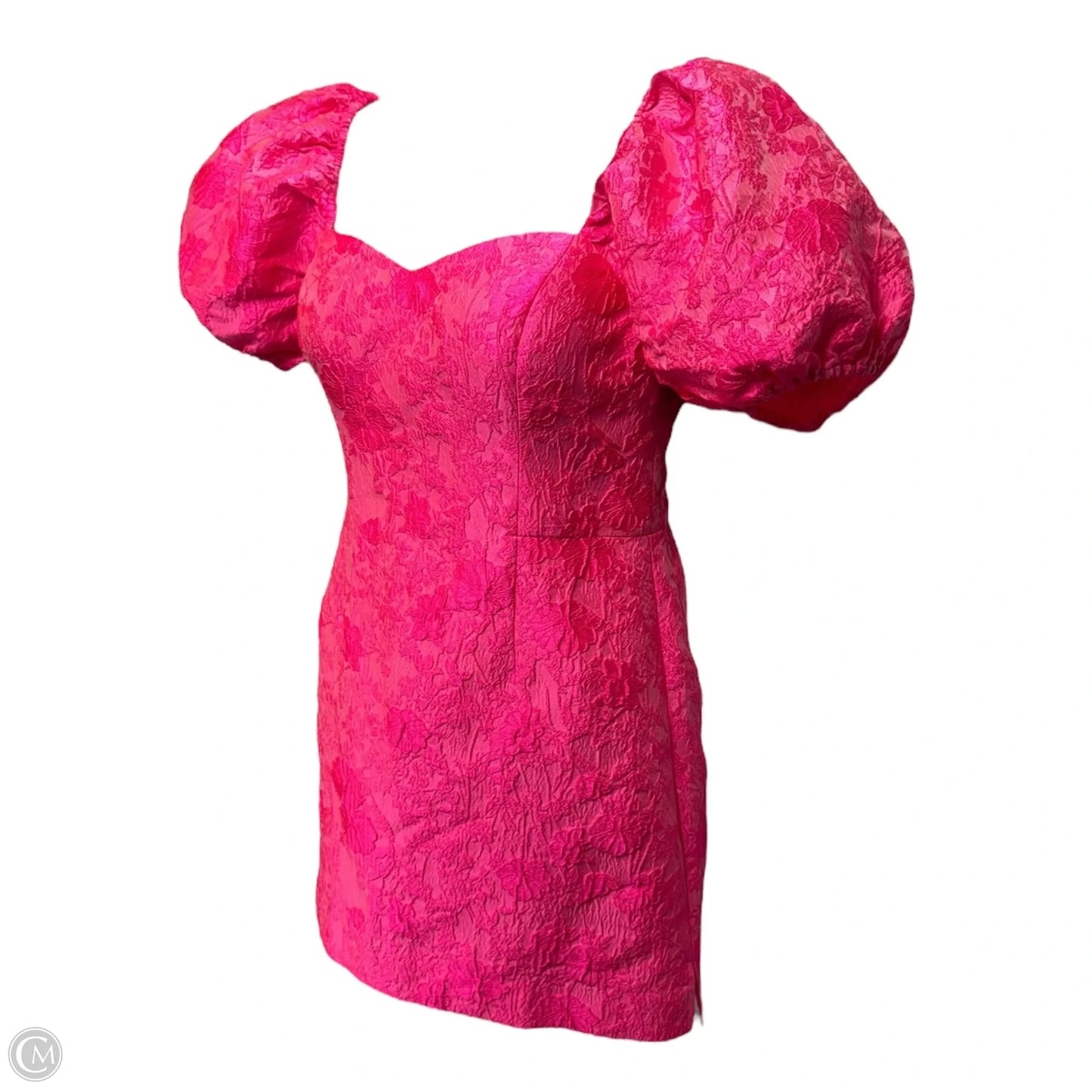 Morena Jacquard Puff Sleeve Dress Designer By Lilly Pulitzer In Passion Fruit Pink Leaf An Impression Jacquard, Size: 8