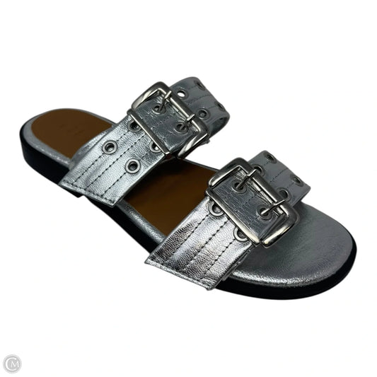 Metallic Buckle Sandals Flats By Giasone In Silver, Size: 6.5