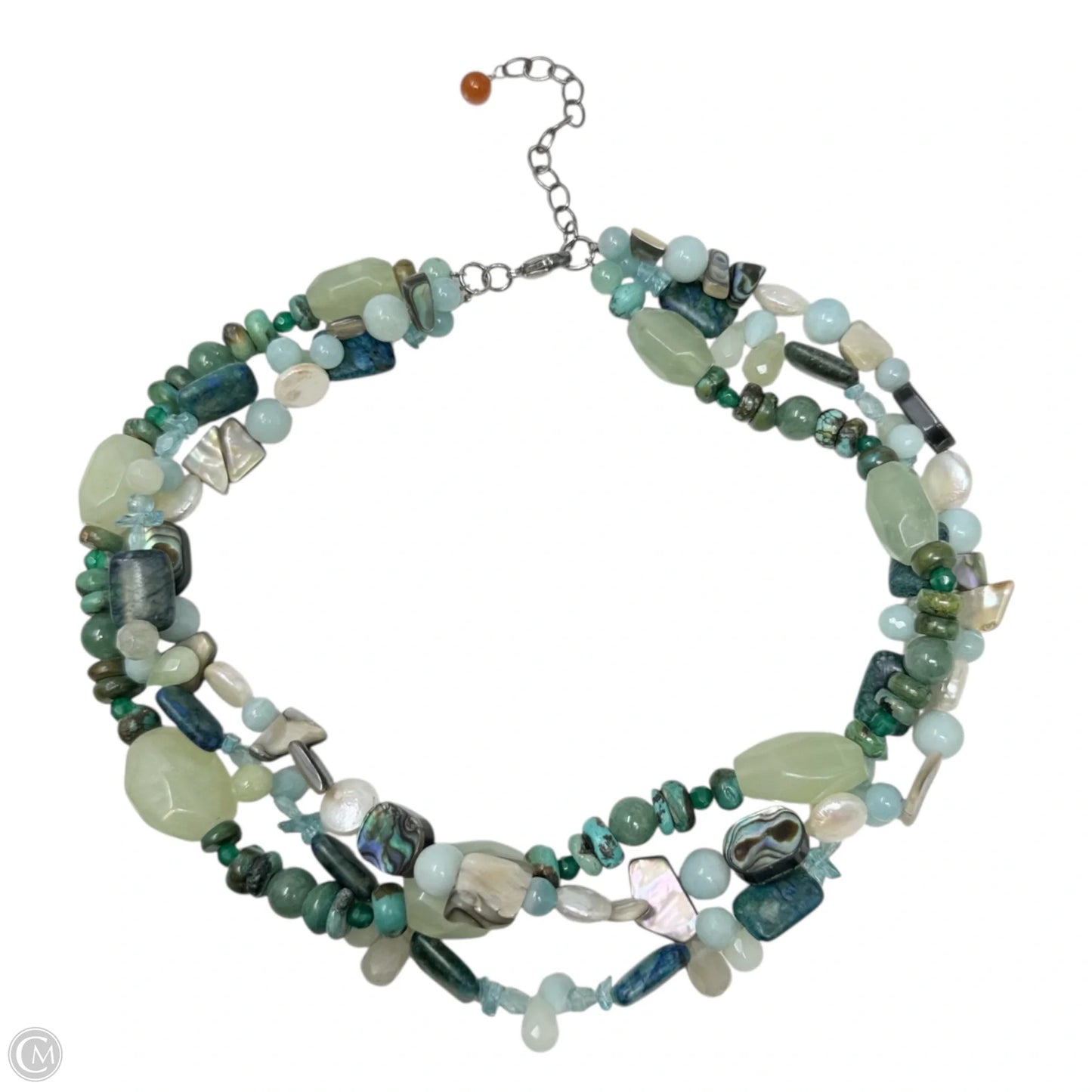 Vintage Multi Stone & Abalone Triple Strand Beaded Necklace