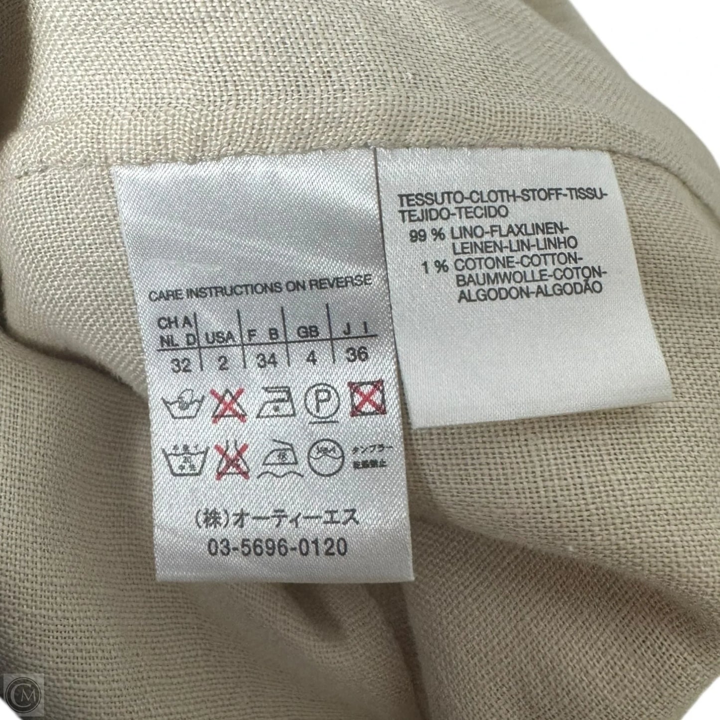 Linen Belted Blazer Designer By Max Mara In Tan, Size: 2