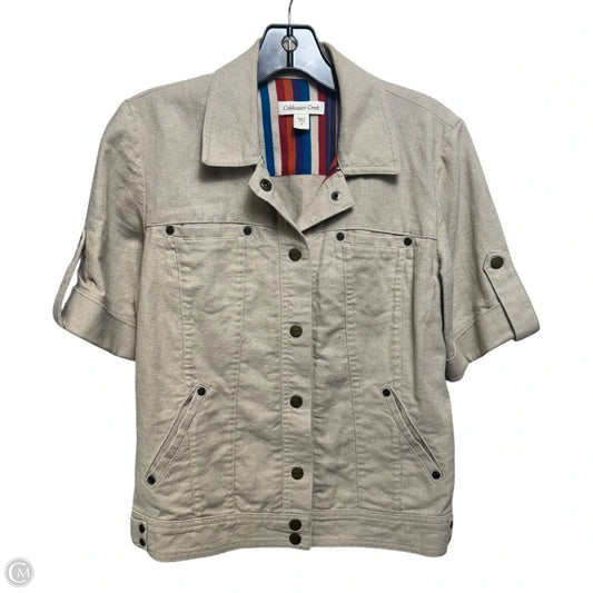 Linen Blend Jacket Shirt By Coldwater Creek In Tan, Size: 4