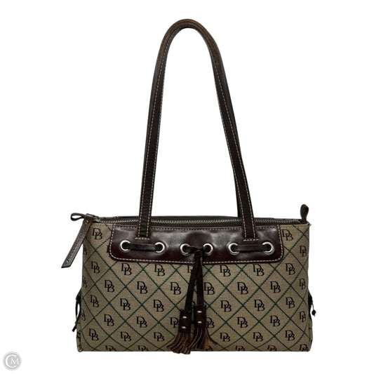 Vintage Signature Jewelry Jacquard Monogram Canvas Tassel Shoulder Bag Designer By Dooney And Bourke, Size: Small