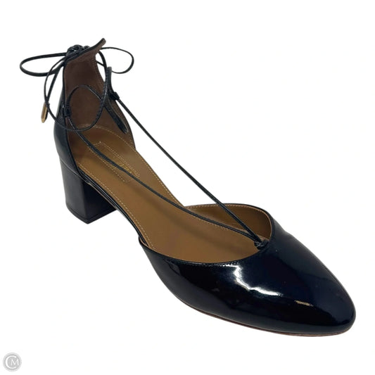 Alexa Patent Wrap Block Heel Pumps Designer By Aquazzura In Black, Size: 8 (IT 38)