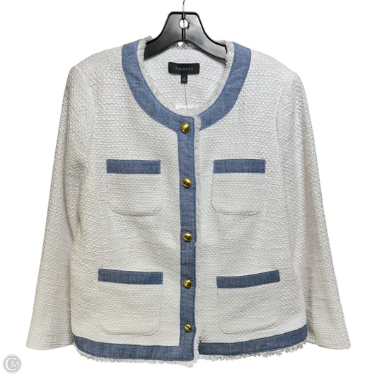 Tweed Denim Trim Blazer By Talbots In White, Size: 10