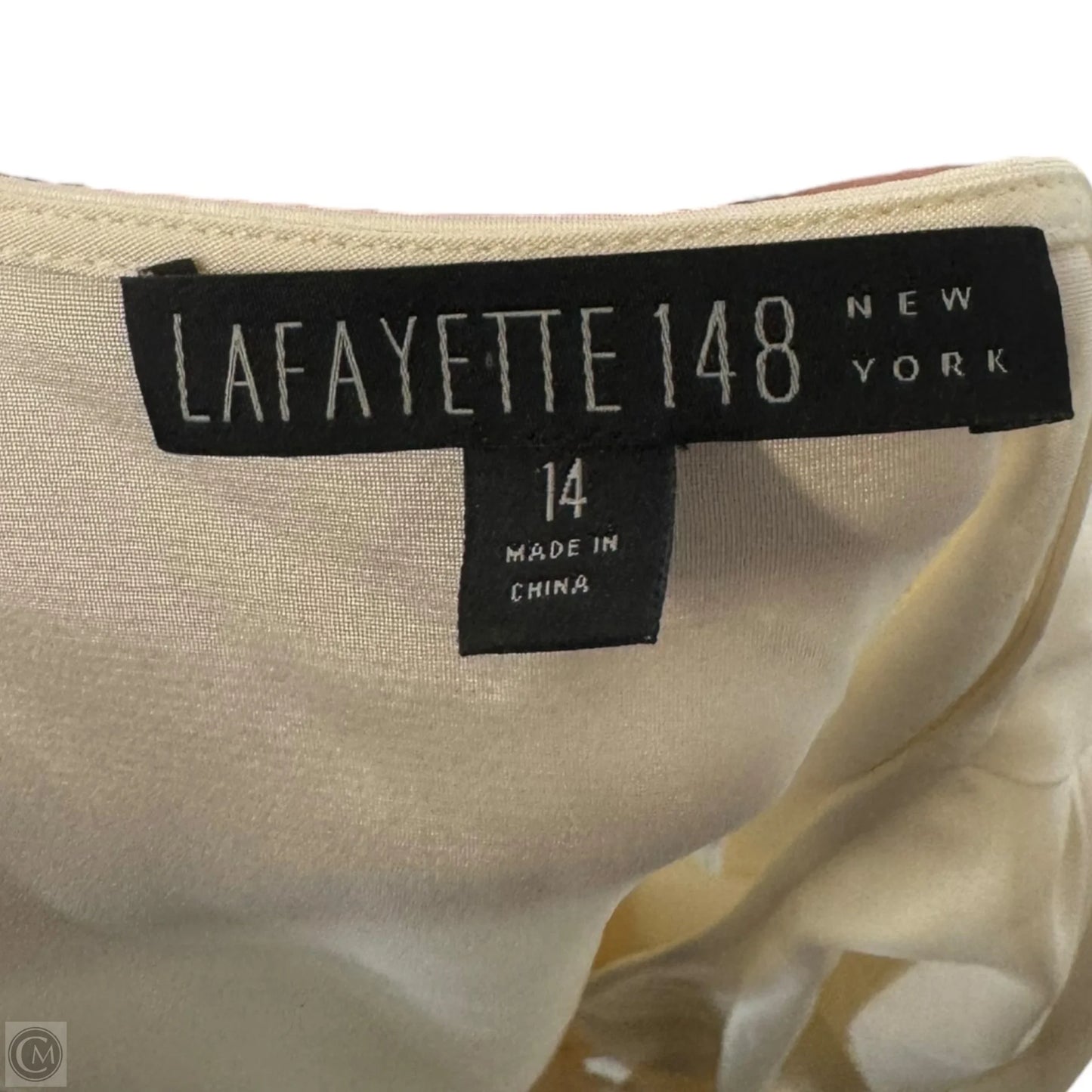 Silk Tie Top Short Sleeve Designer By Lafayette 148 In Cream, Size: 14