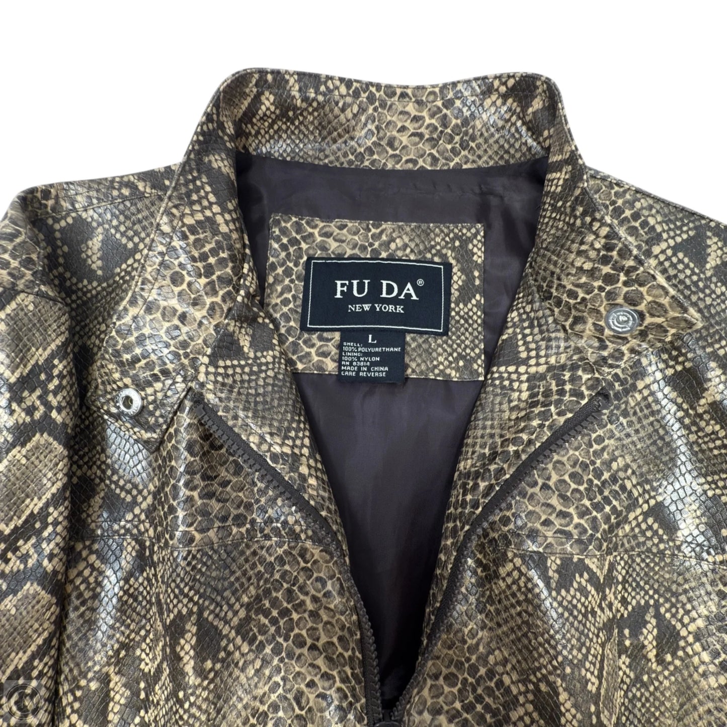 Jacket Faux Leather By Fuda In Snakeskin Print, Size: L