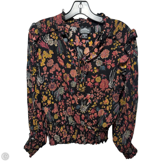 Floral Ruffle Top Long Sleeve By Angie, Size: Medium