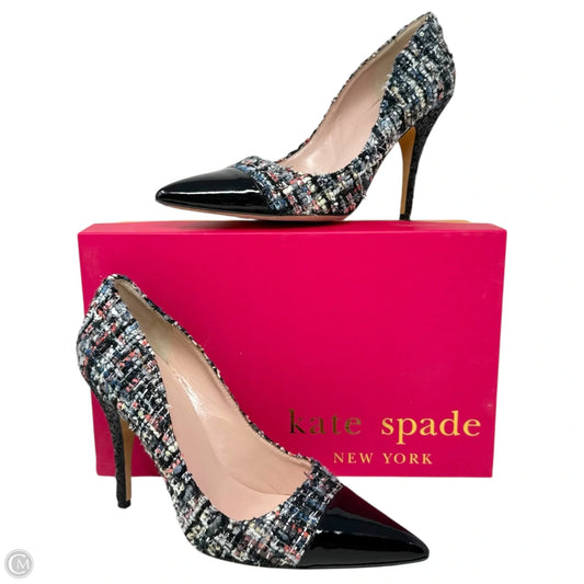 Lacy Tweed Glitter Heel Pointed Patent Cap Toe Pumps Designer By Kate Spade In Black, Size: 8