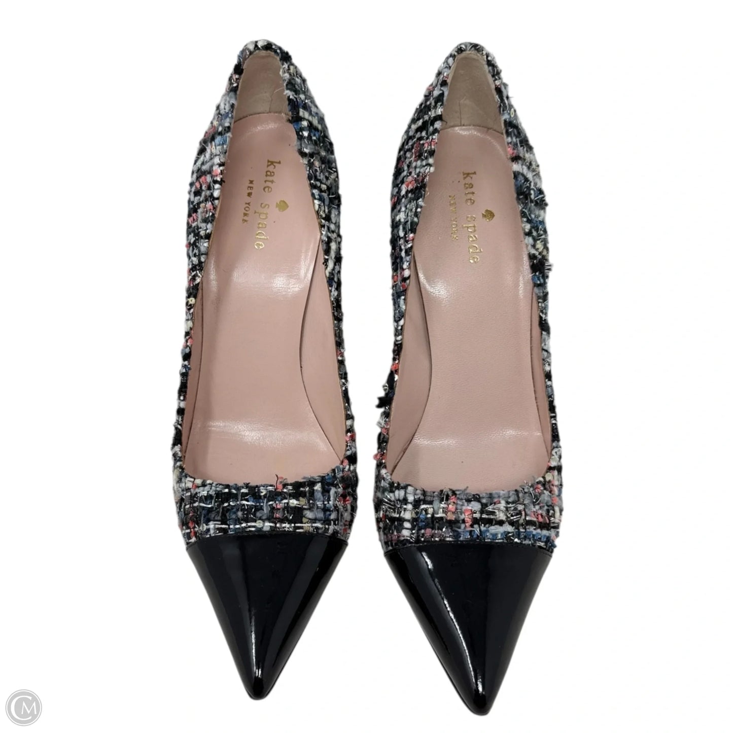 Lacy Tweed Glitter Heel Pointed Patent Cap Toe Pumps Designer By Kate Spade In Black, Size: 8