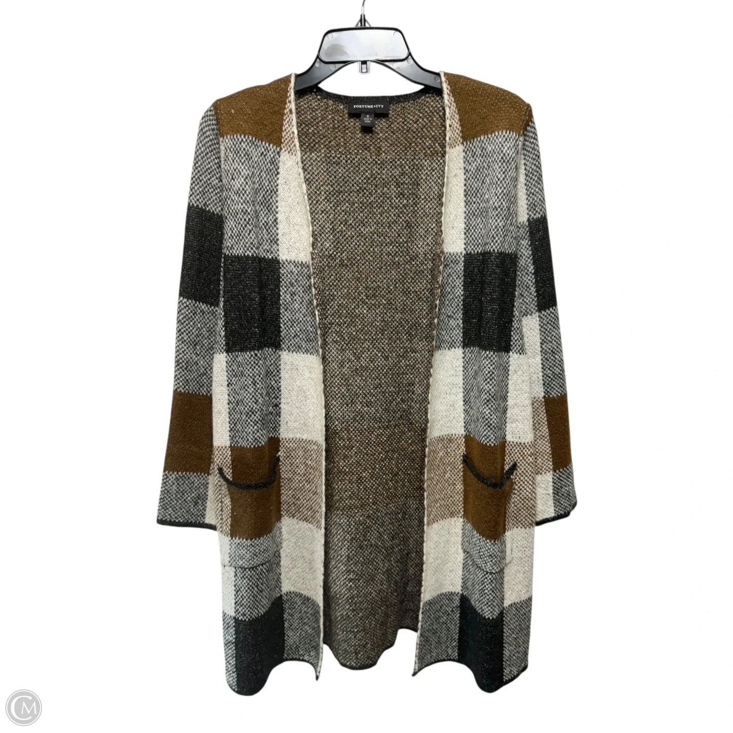 Sweater Cardigan By Fortune & Ivy In Plaid Pattern, Size: S
