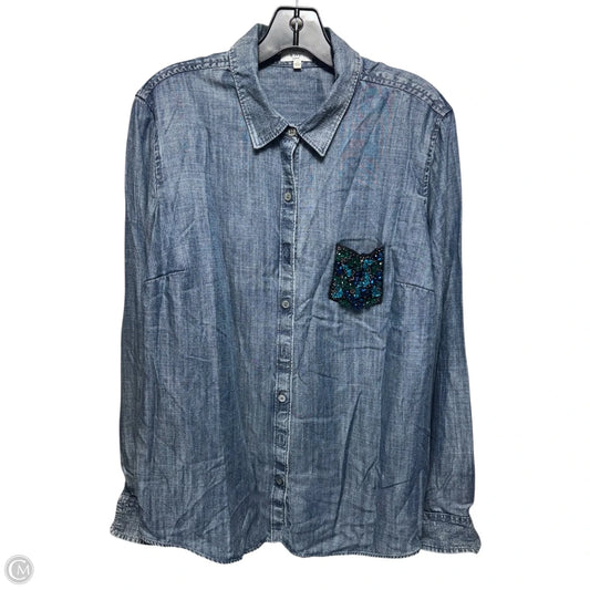 Top Long Sleeve By Crown And Ivy In Blue Denim, Size: 1x