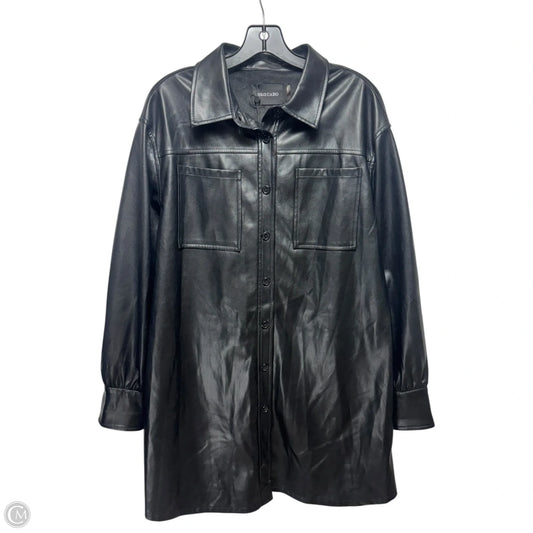 Faux Leather Shirt Dress By Dolce Cabo In Black, Size: L
