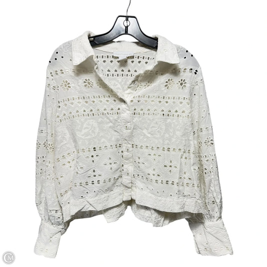 Eyelet Cropped Top Long Sleeve By House Of Harlow In White, Size: L