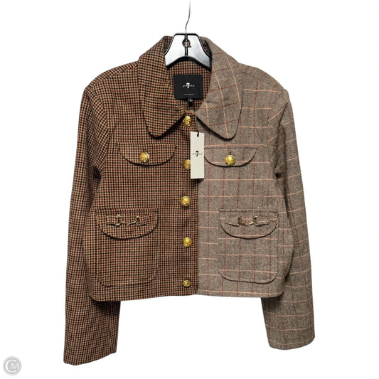 Two Tone Plaid Cropped Jacket By 7 For All Mankind In Plaid Pattern, Size: L