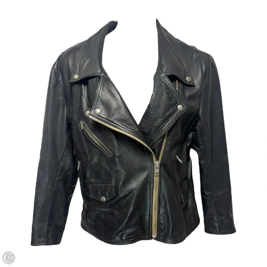 100% Leather Oversized Biker Jacket By Quince In Black, Size: L