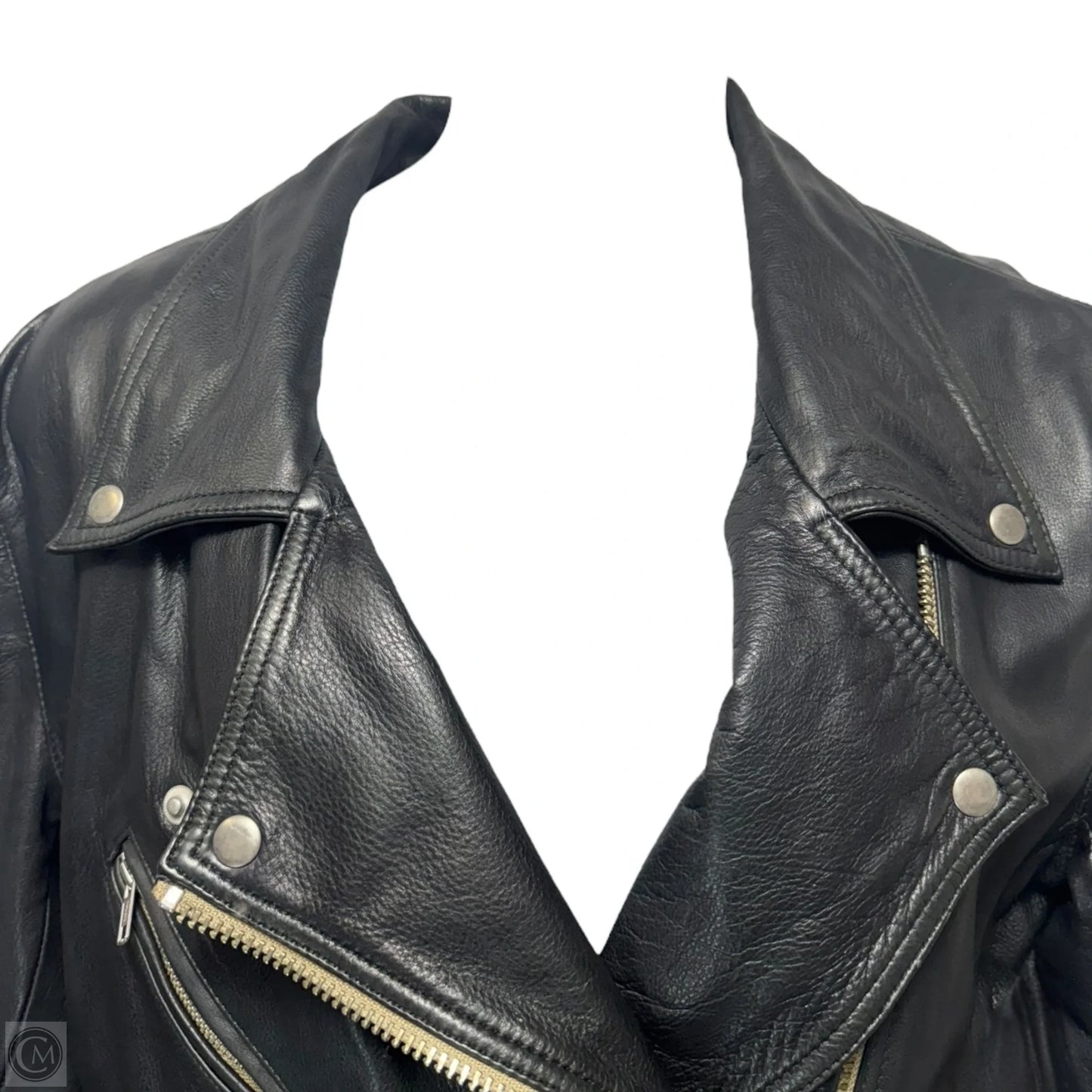 100% Leather Oversized Biker Jacket By Quince In Black, Size: L