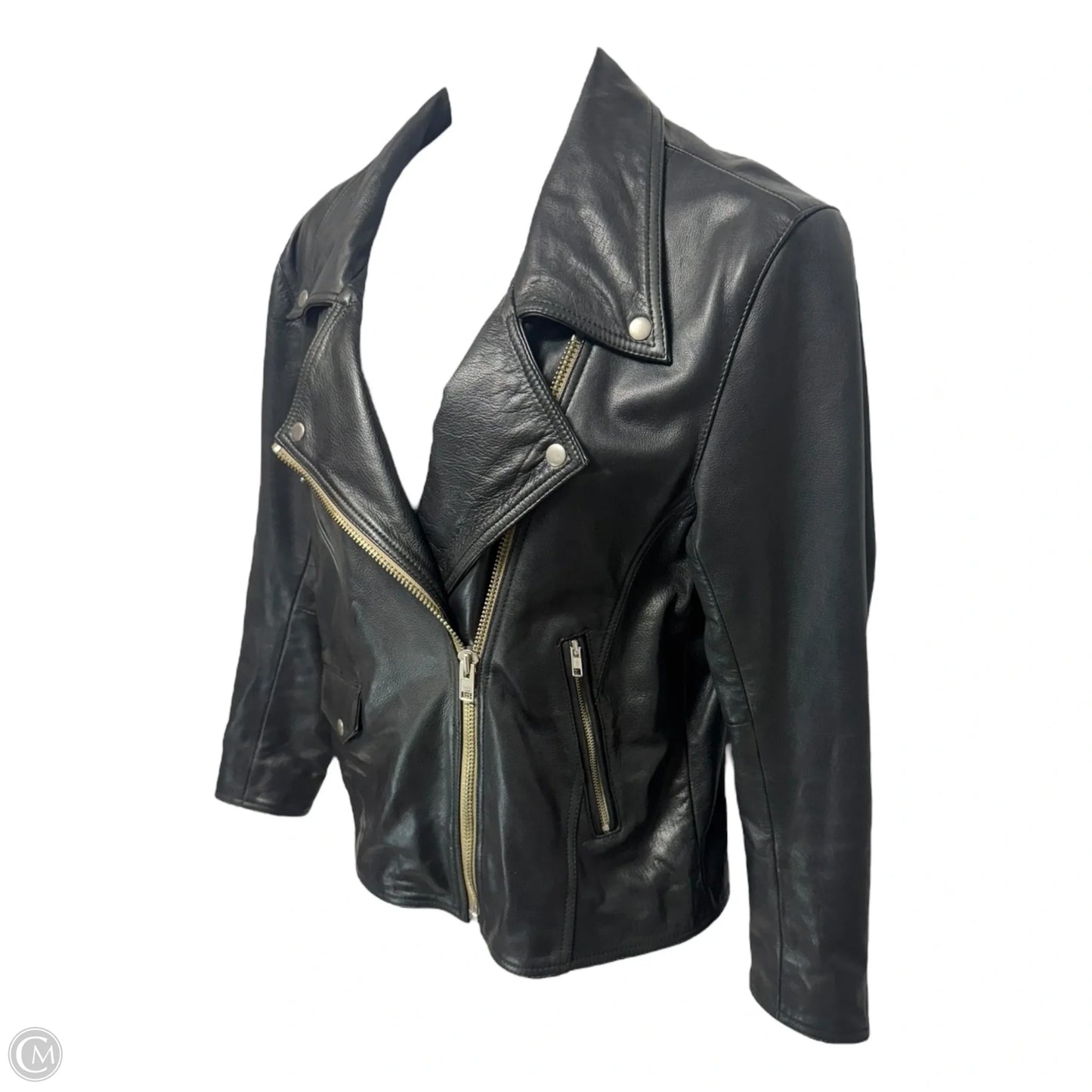100% Leather Oversized Biker Jacket By Quince In Black, Size: L