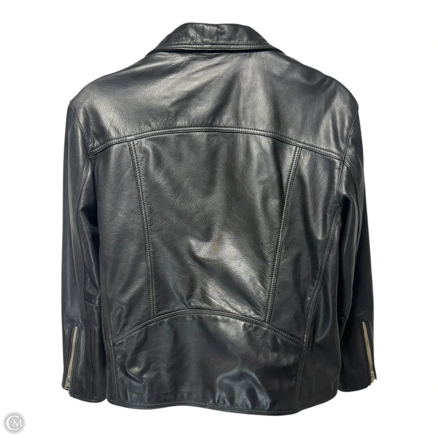 100% Leather Oversized Biker Jacket By Quince In Black, Size: L