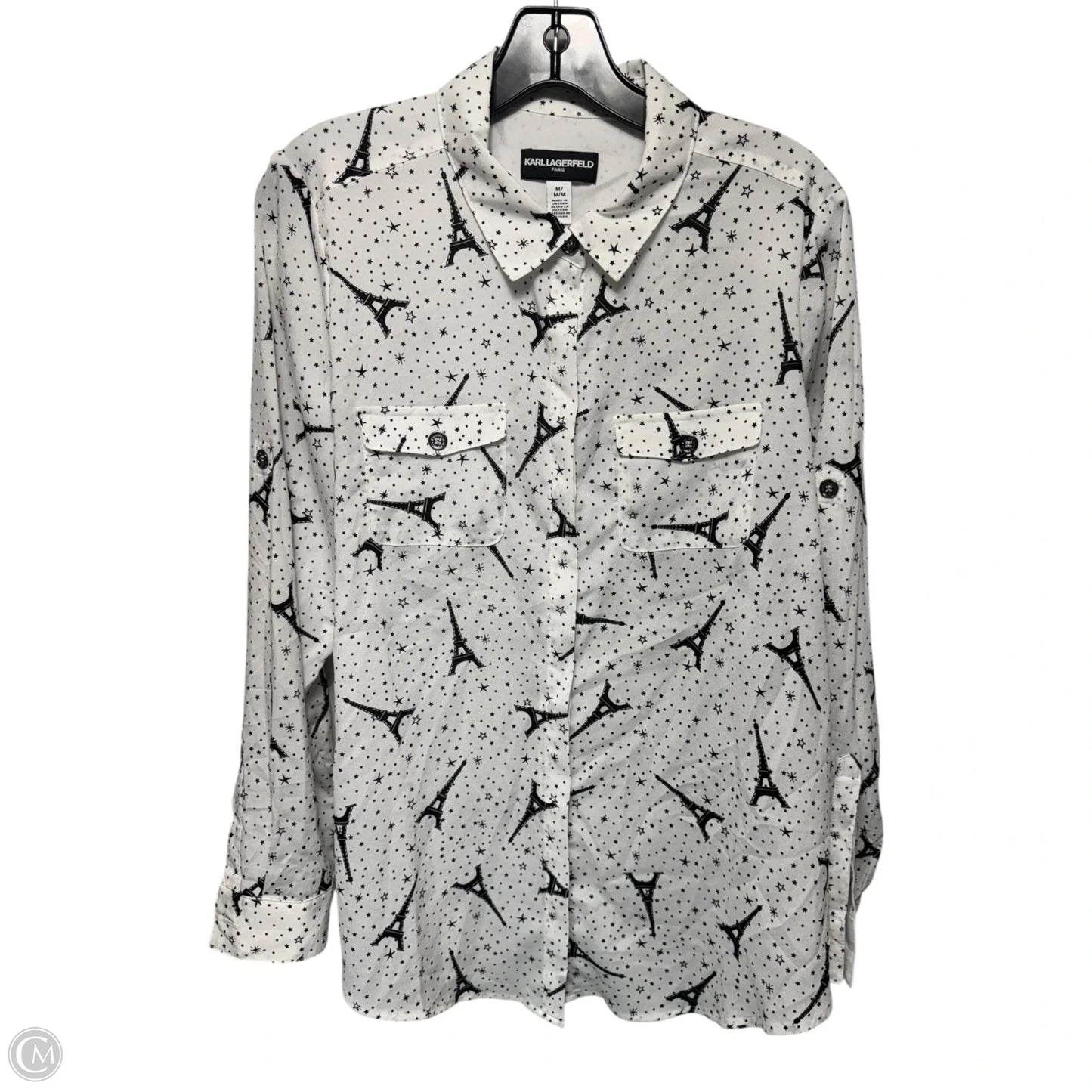 Top Long Sleeve Designer By Karl Lagerfeld In Black & White, Size: M
