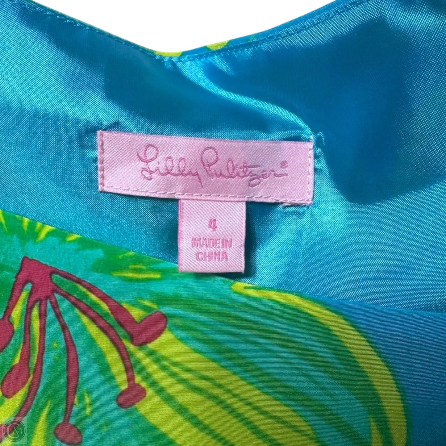 Scarlette Silk Dress Designer By Lilly Pulitzer In Printed Turquoise Leibold, Size: 4