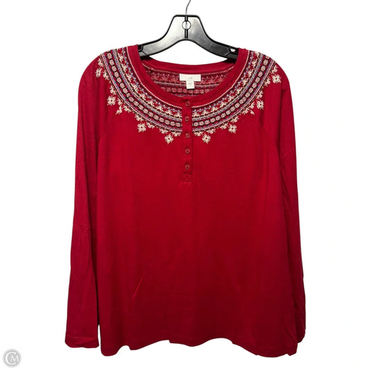 Embroidered Top Long Sleeve By J. Jill In Red, Size: M