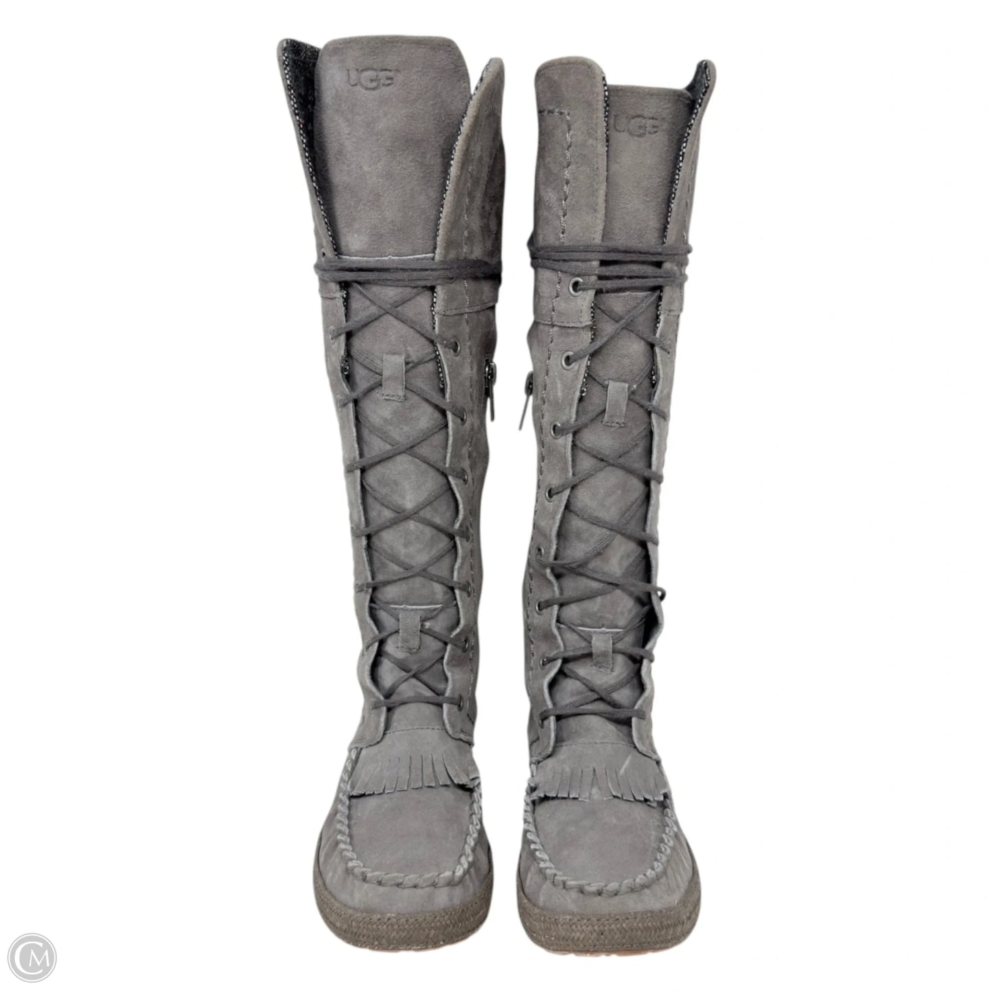 Somaya Moccasin Boots Designer By Ugg In Grey, Size: 5